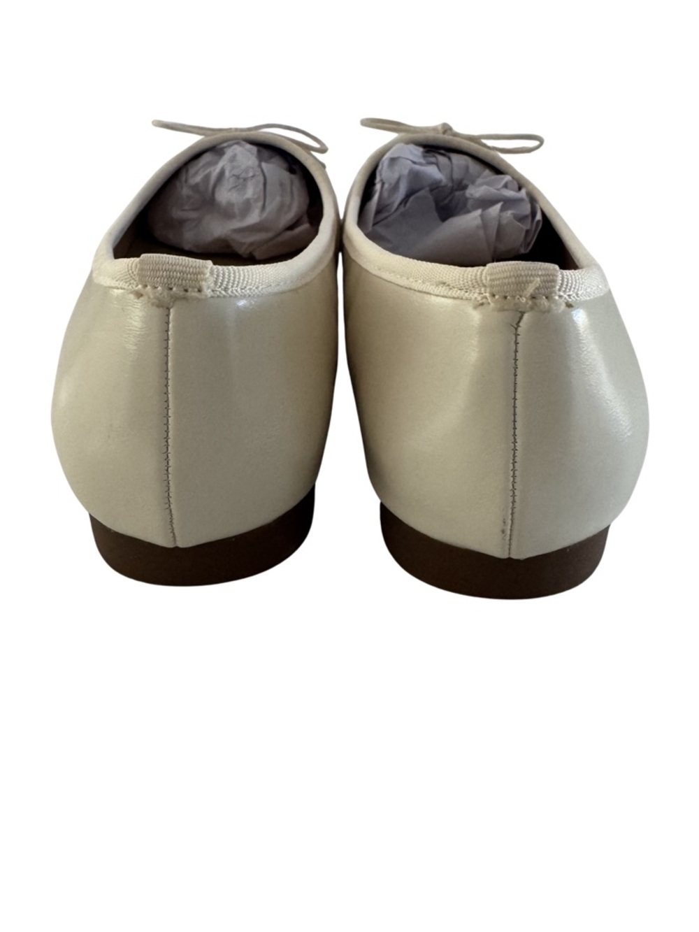 C.Paravano Ivory Leather Ballet Flats Bow Square Toe NIB EU 37.5 UK 4.5 US 7 - Picture 4 of 9